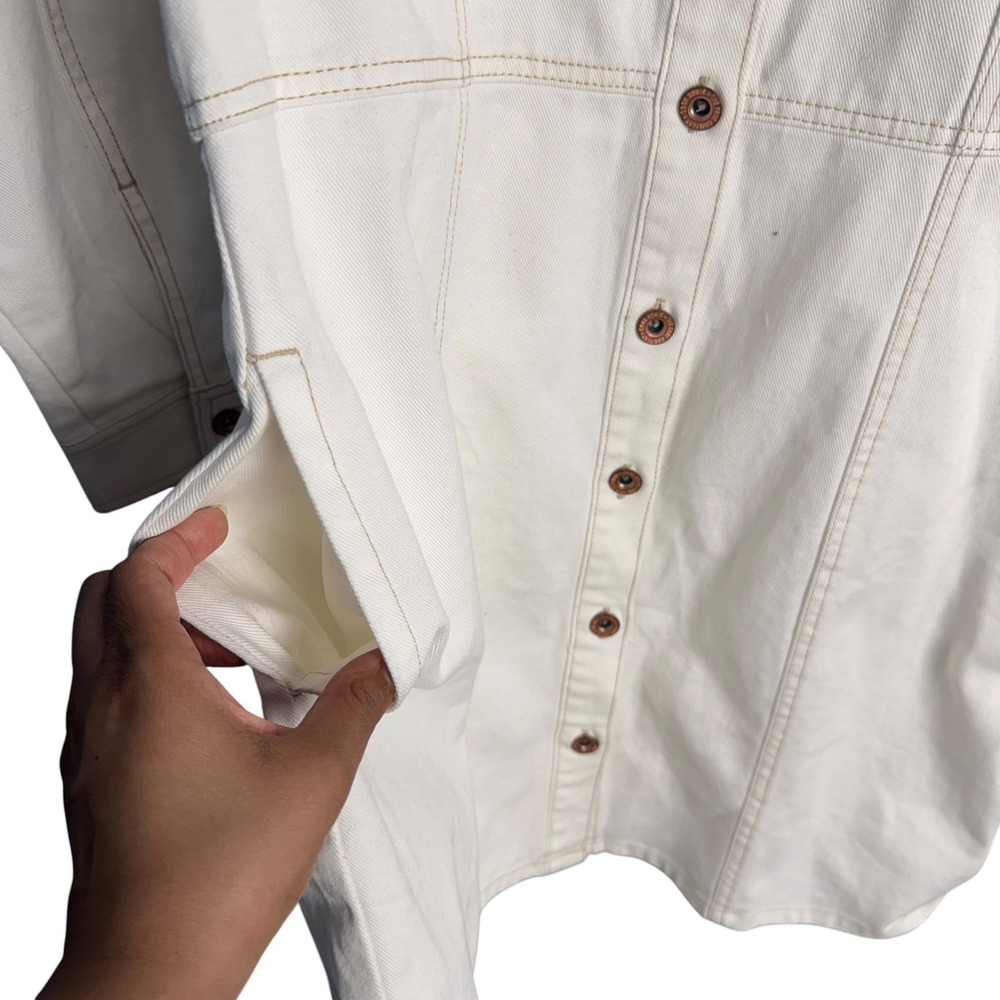 Frye Costal Cowgirl Denim White Button Front Utility Mini Dress Large Western - Picture 5 of 10